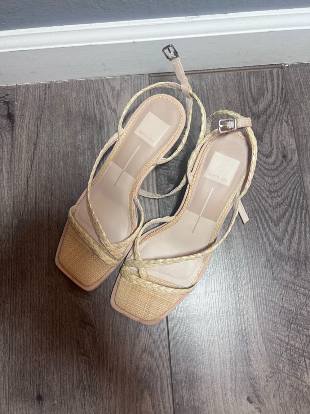 Dolce Vita Beige Braided Square-Toe Sandals